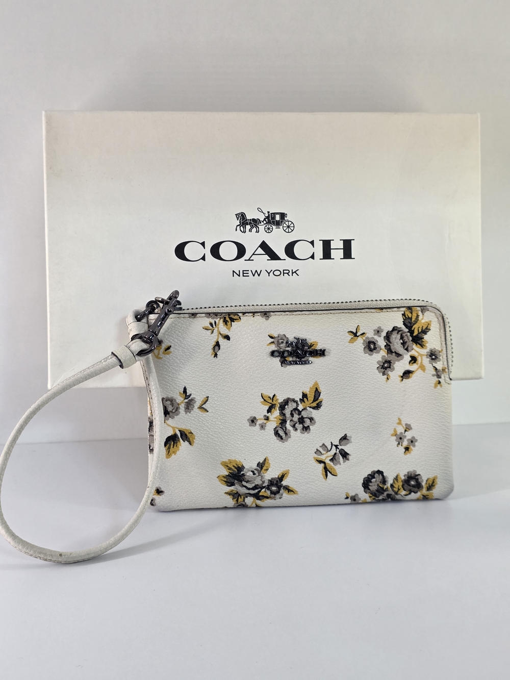 Coach Floral Zip Wristlet in White Coated Canvas